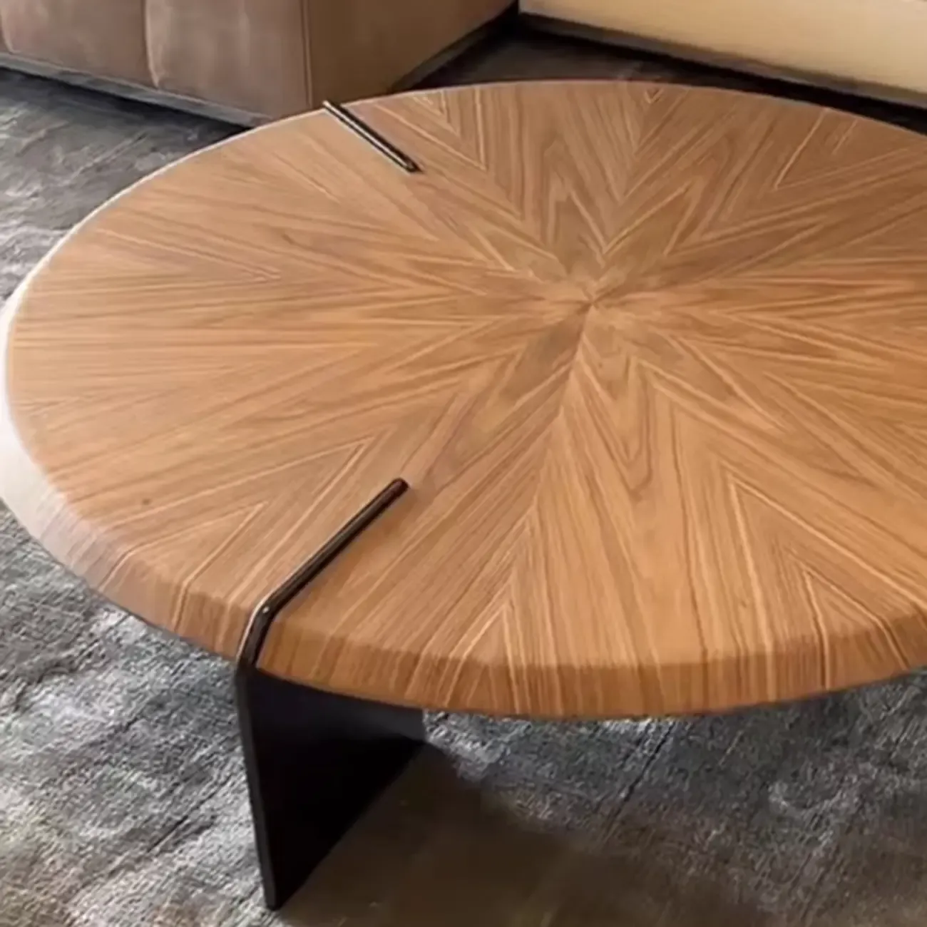 Round Modern Wood Stainless Steel Living Room Coffee Table Image - 8