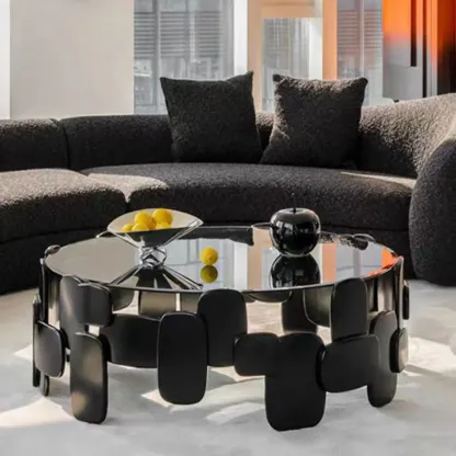 Contemporary Abstract Glass Fiberglass Black Coffee Table Image - 1