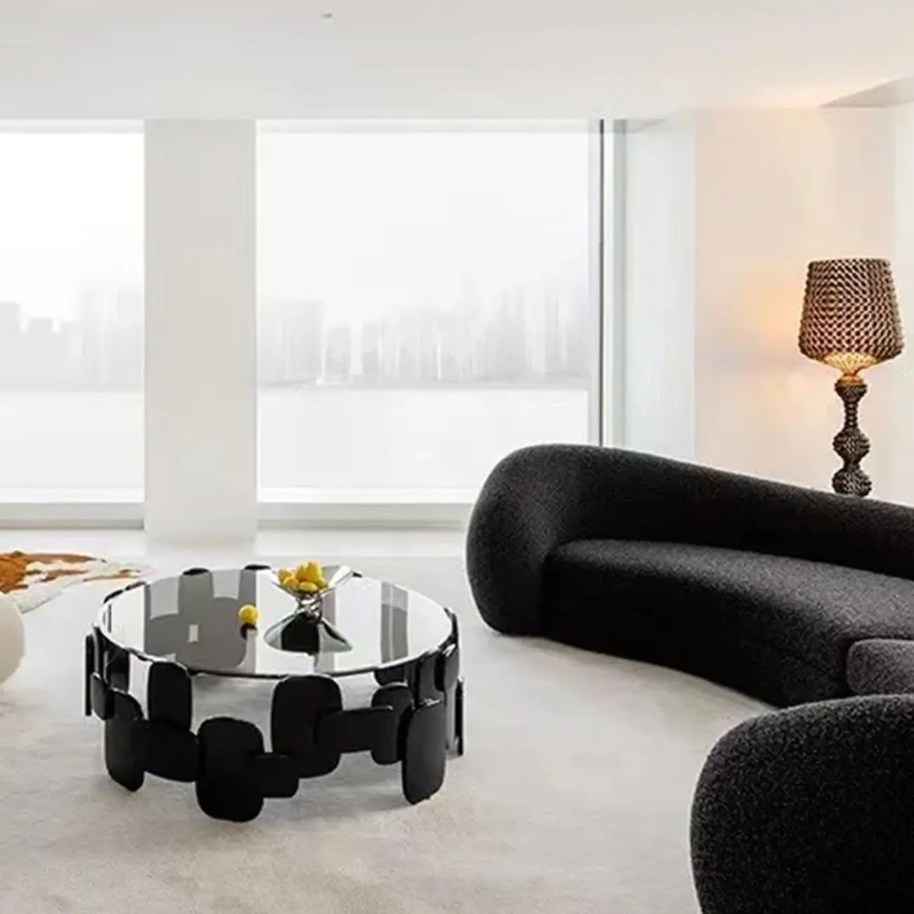 Contemporary Abstract Glass Fiberglass Black Coffee Table Image - 2 | homeyfad