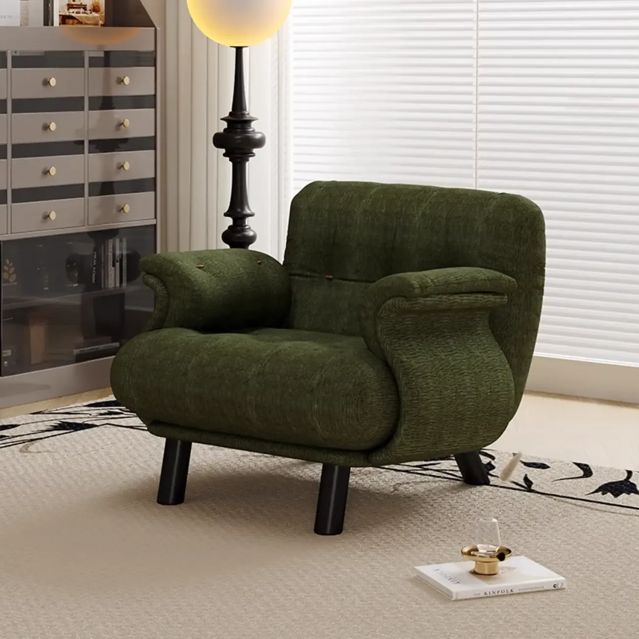 Elegant White Snowflake Velvet Upholstered Arm Accent Chair Image - 6