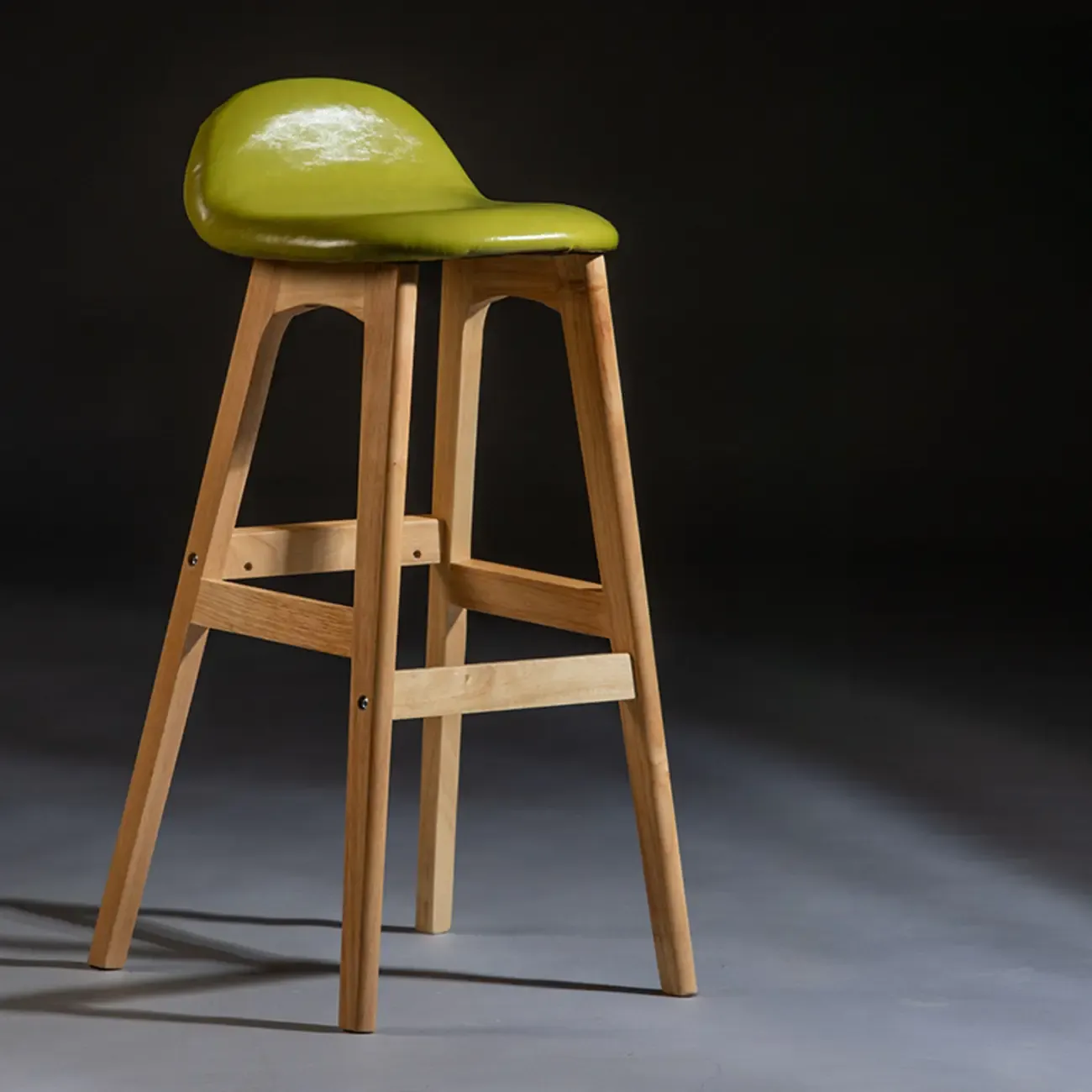 Bar Height Footrest Leather Low Back Wood Bar Stools Image - 5