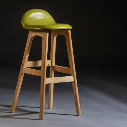 Bar Height Footrest Leather Low Back Wood Bar Stools Image - 5