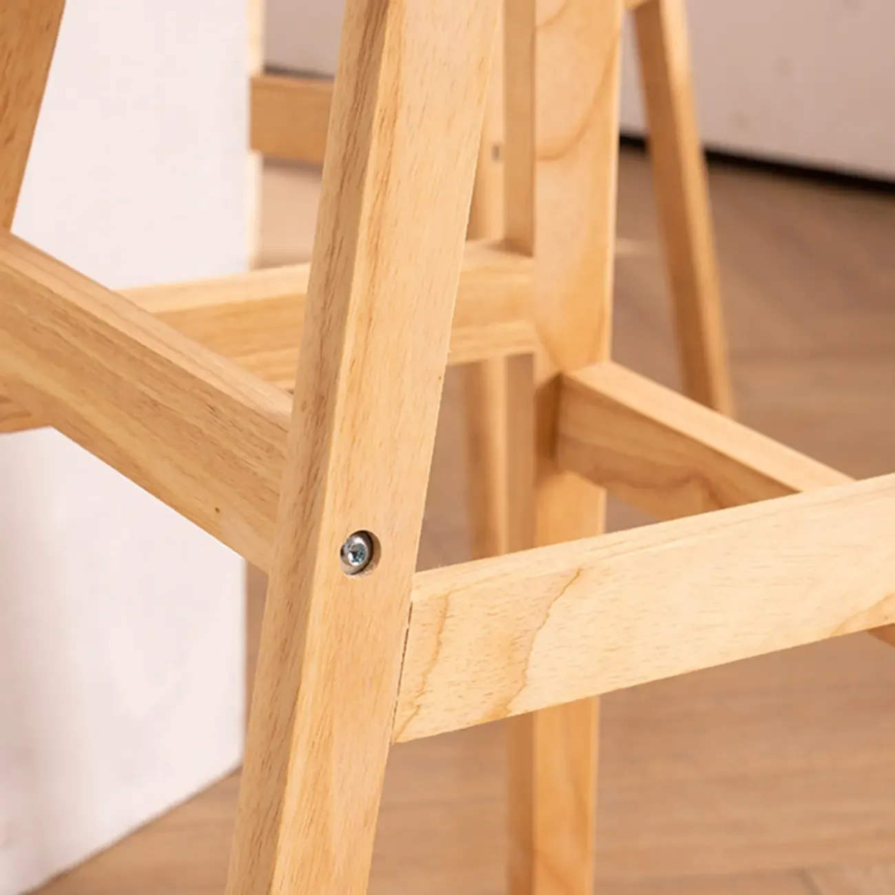 Bar Height Footrest Leather Low Back Wood Bar Stools Image - 6