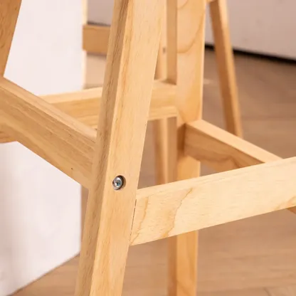 Bar Height Footrest Leather Low Back Wood Bar Stools Image - 6