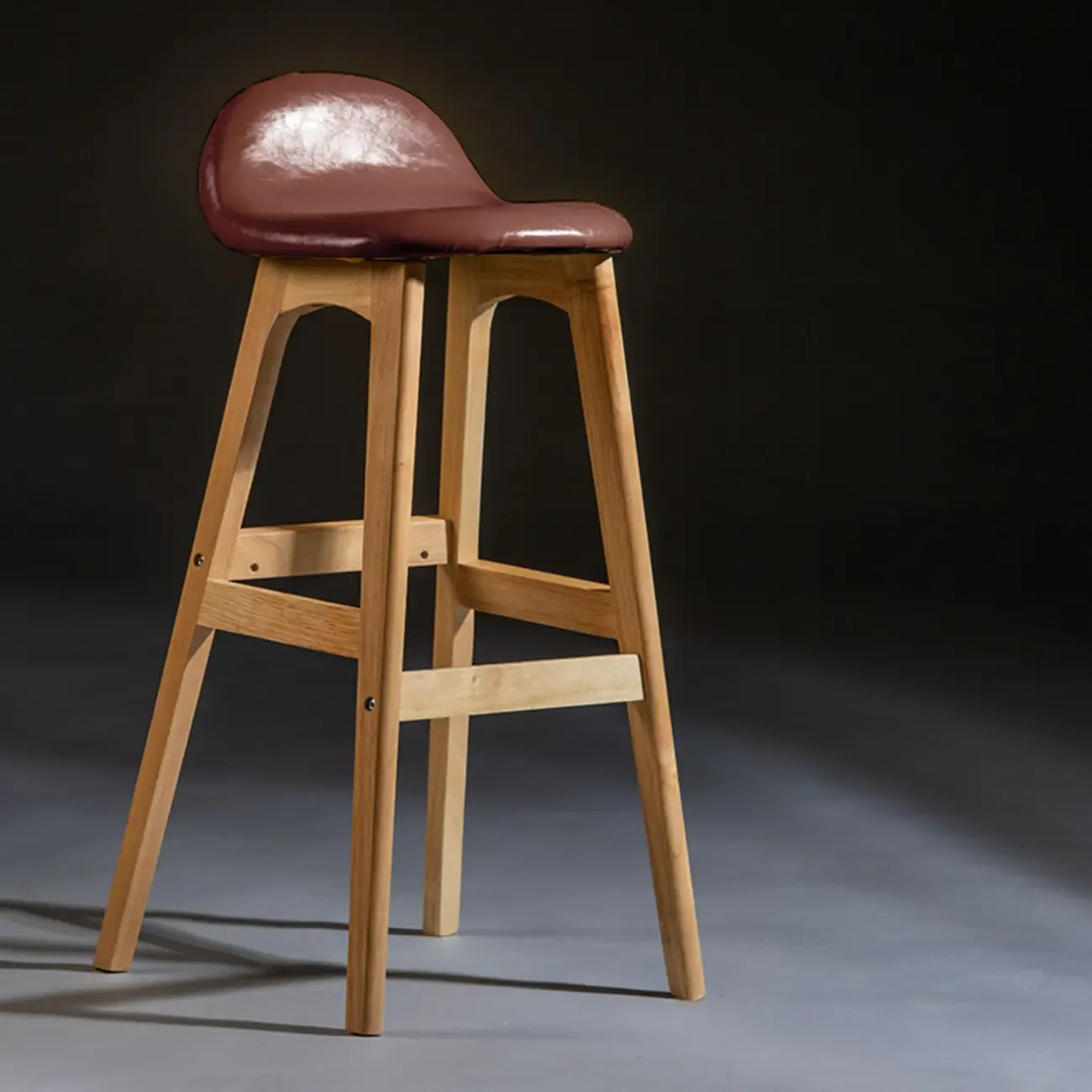 Bar Height Footrest Leather Low Back Wood Bar Stools Image - 1