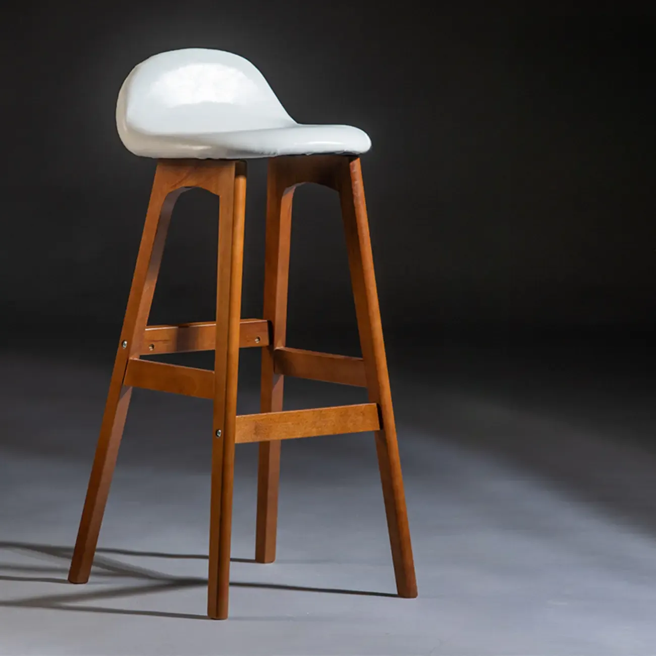 Bar Height Footrest Leather Low Back Wood Bar Stools Image - 8