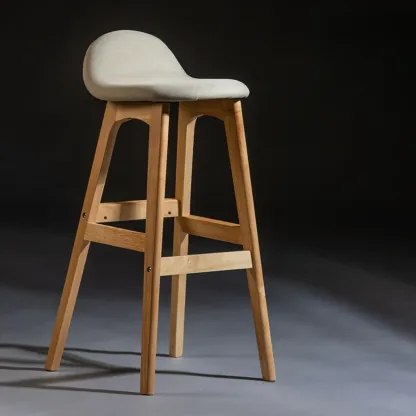 Bar Height Footrest Leather Low Back Wood Bar Stools Image - 9