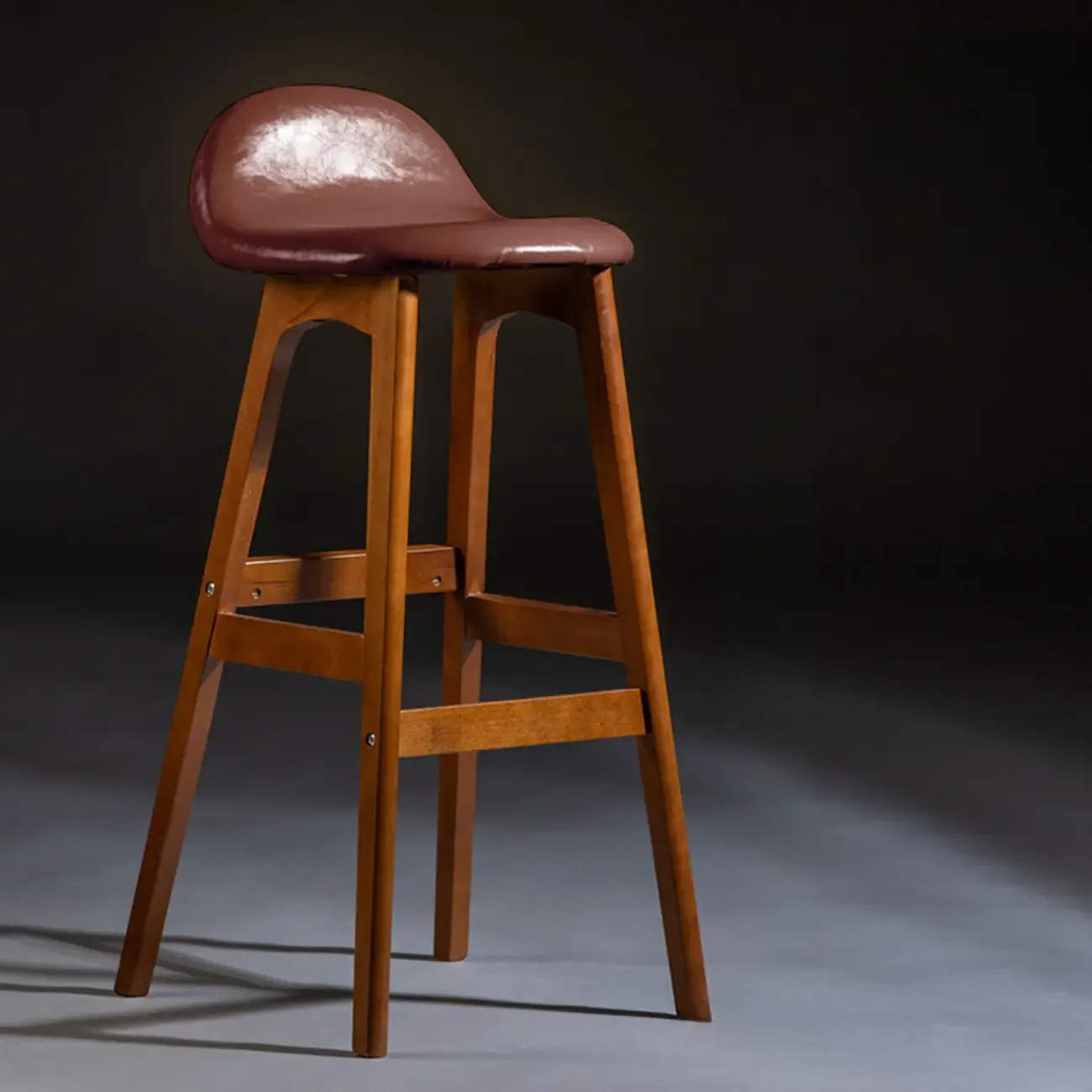 Bar Height Footrest Leather Low Back Wood Bar Stools Image - 12