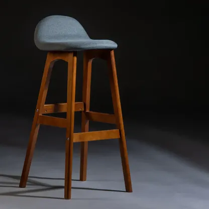 Bar Height Footrest Leather Low Back Wood Bar Stools Image - 13