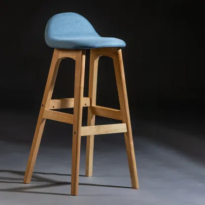 Bar Height Footrest Leather Low Back Wood Bar Stools Image - 14