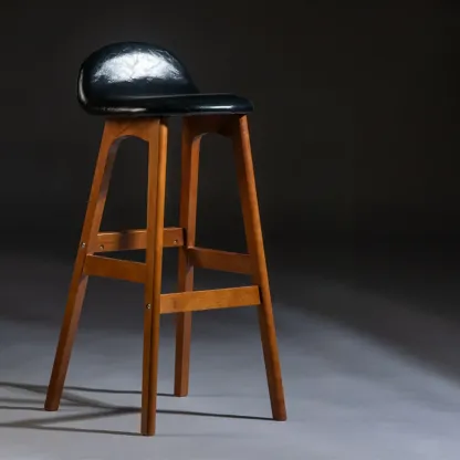 Bar Height Footrest Leather Low Back Wood Bar Stools Image - 15