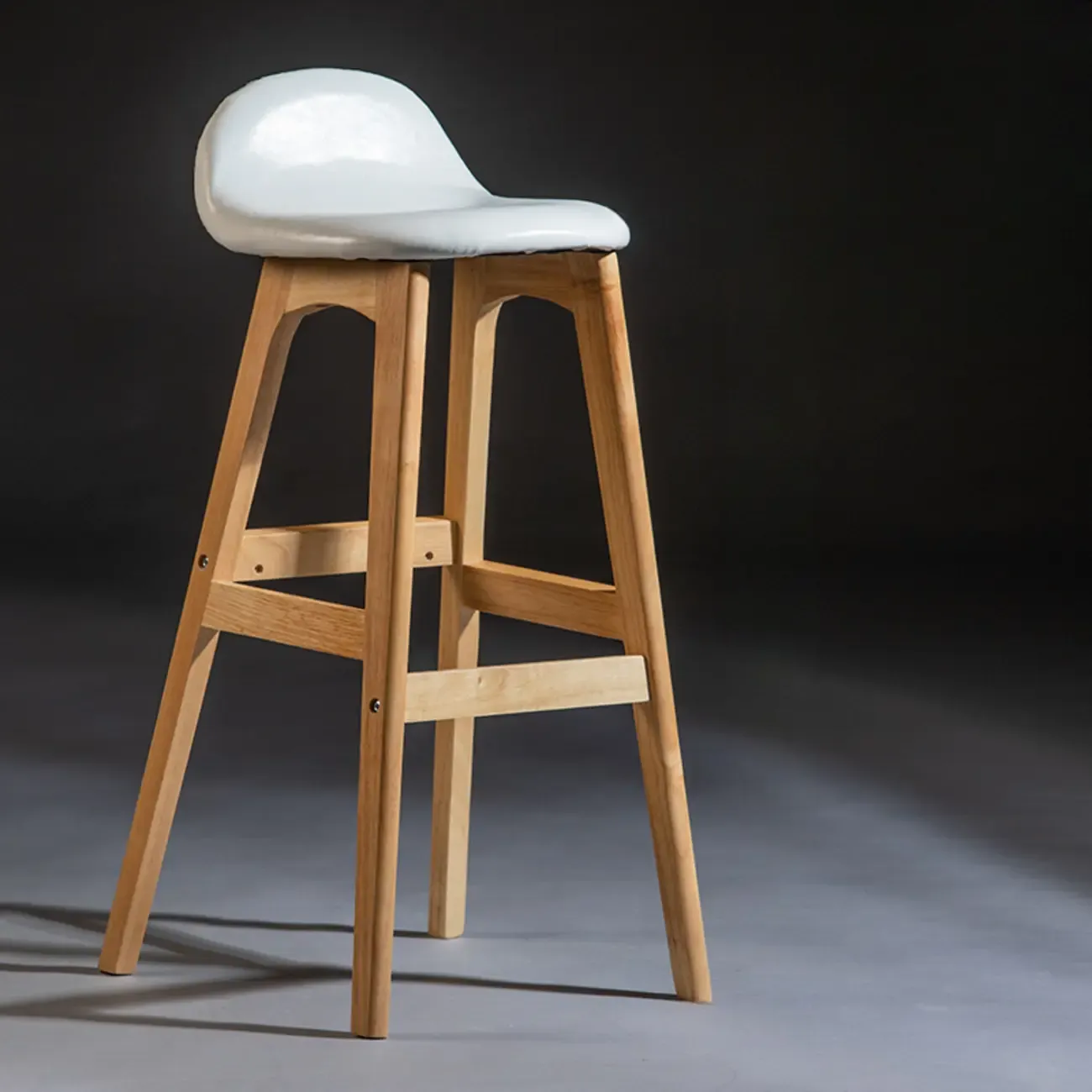 Bar Height Footrest Leather Low Back Wood Bar Stools Image - 16