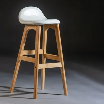 Bar Height Footrest Leather Low Back Wood Bar Stools Image - 16