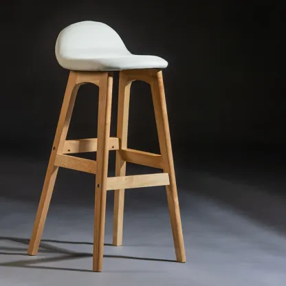 Bar Height Footrest Leather Low Back Wood Bar Stools Image - 18