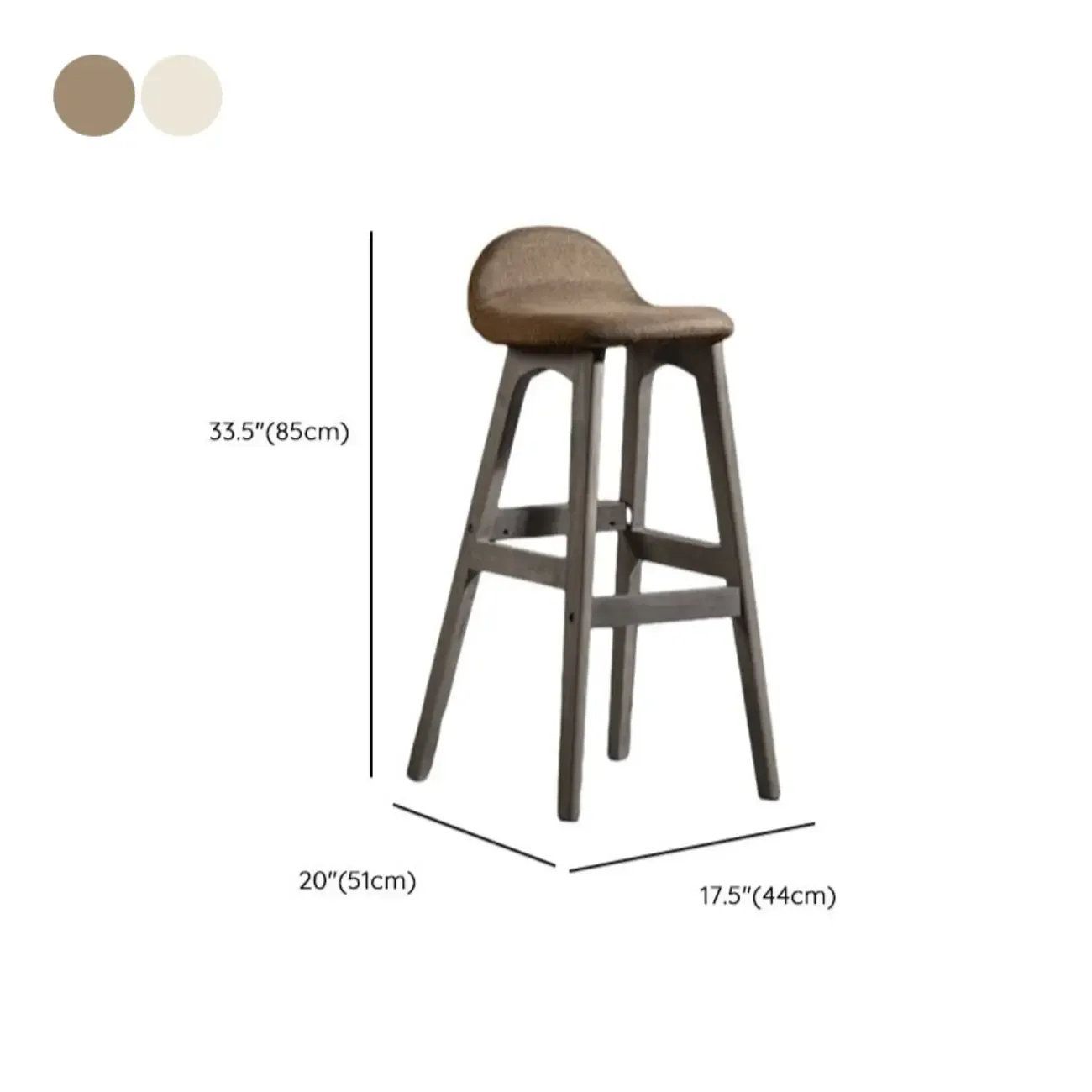 Bar Height Footrest Leather Low Back Wood Bar Stools Image - 22