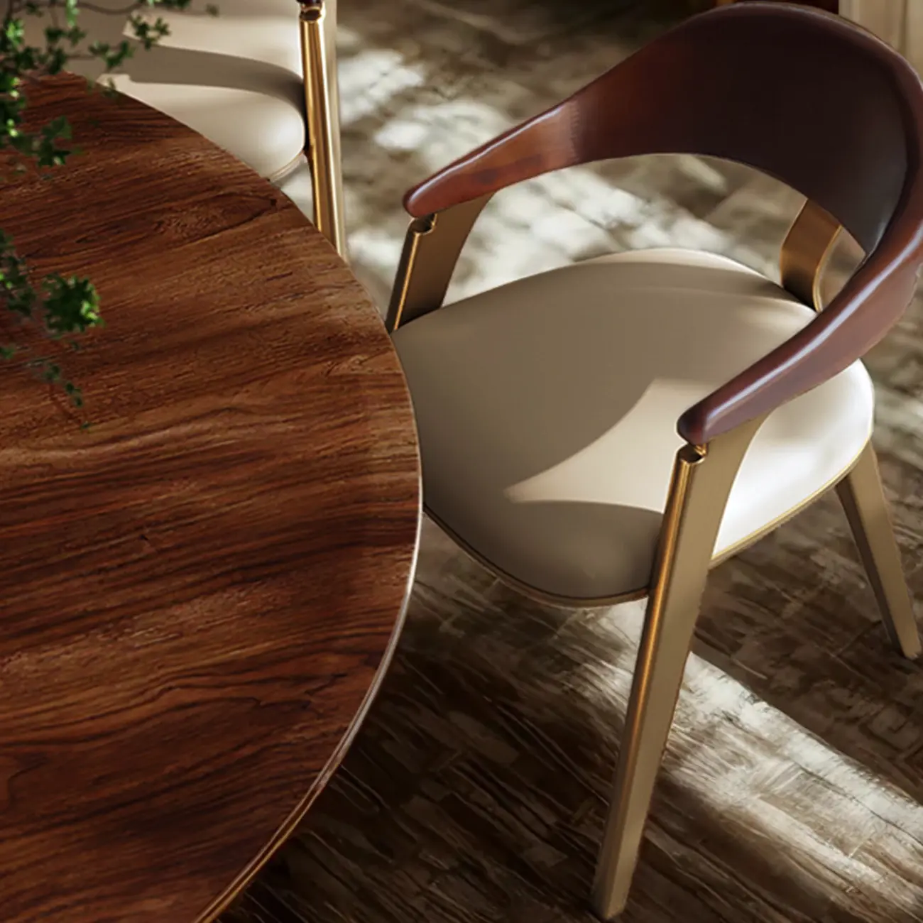 Luxury Curved Back Genuine Leather Dining Chair Armrest Image - 5 | homeyfad