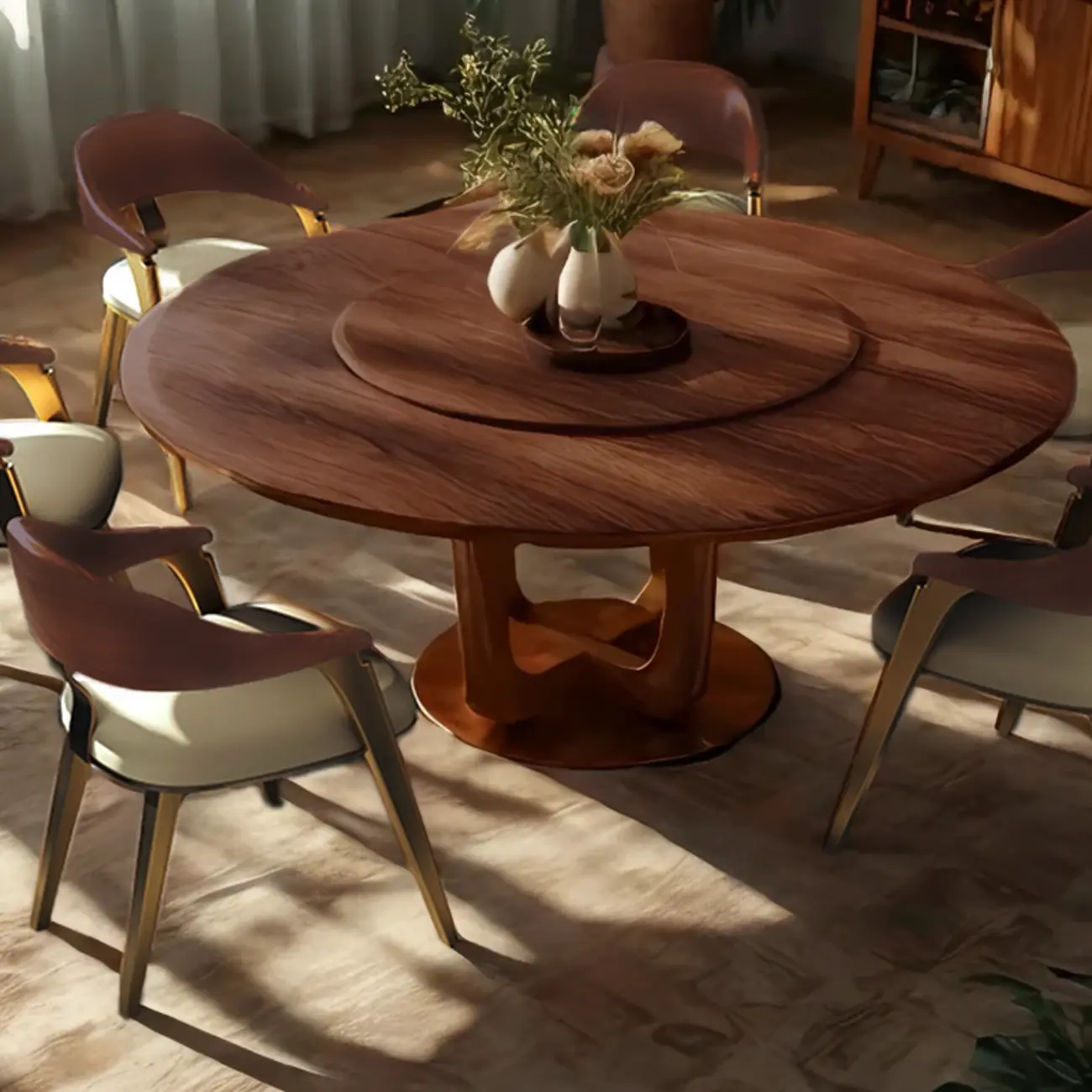 Luxury Curved Back Genuine Leather Dining Chair Armrest Image - 6 | homeyfad