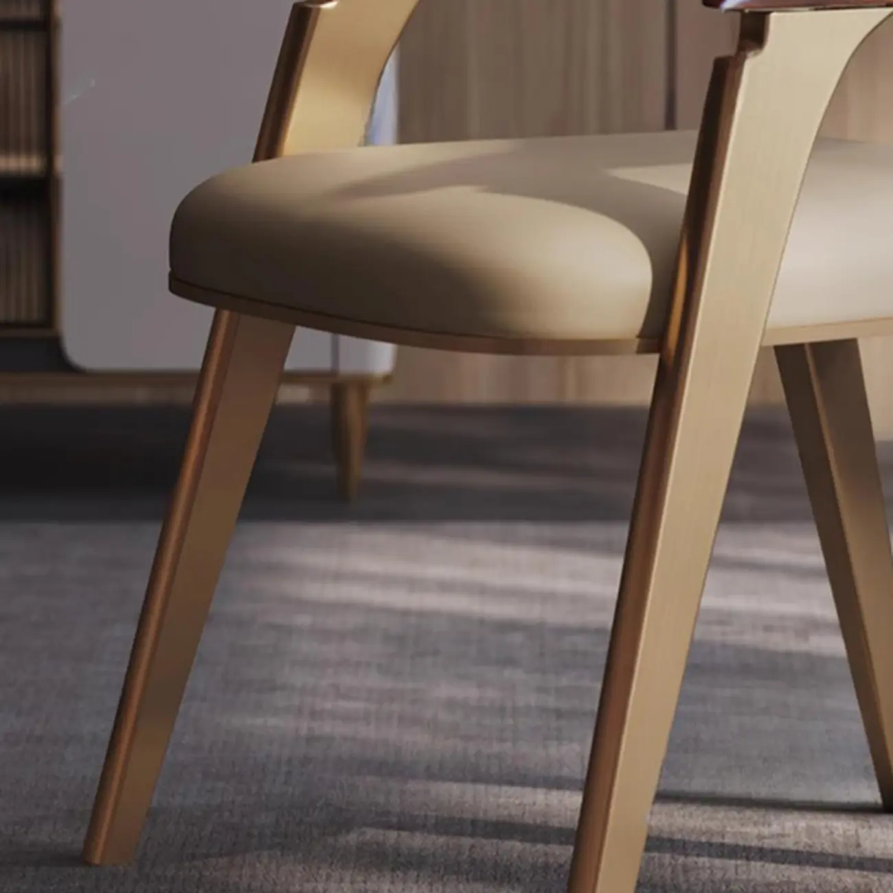 Luxury Curved Back Genuine Leather Dining Chair Armrest Image - 10 | homeyfad