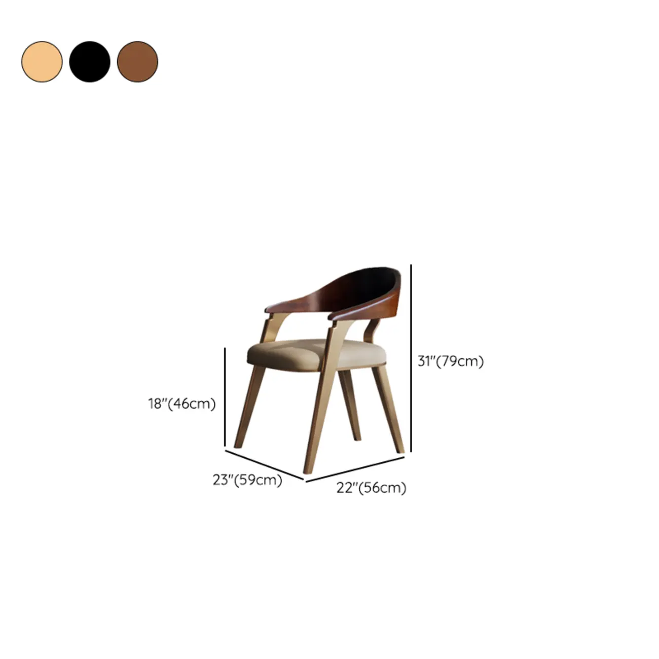 Luxury Curved Back Genuine Leather Dining Chair Armrest #size | homeyfad