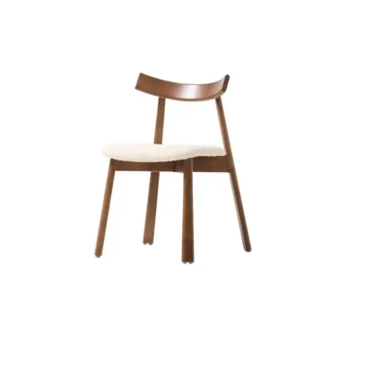 Curved Back Upholstered Armless Dining Chair Wood Frame Image - 7