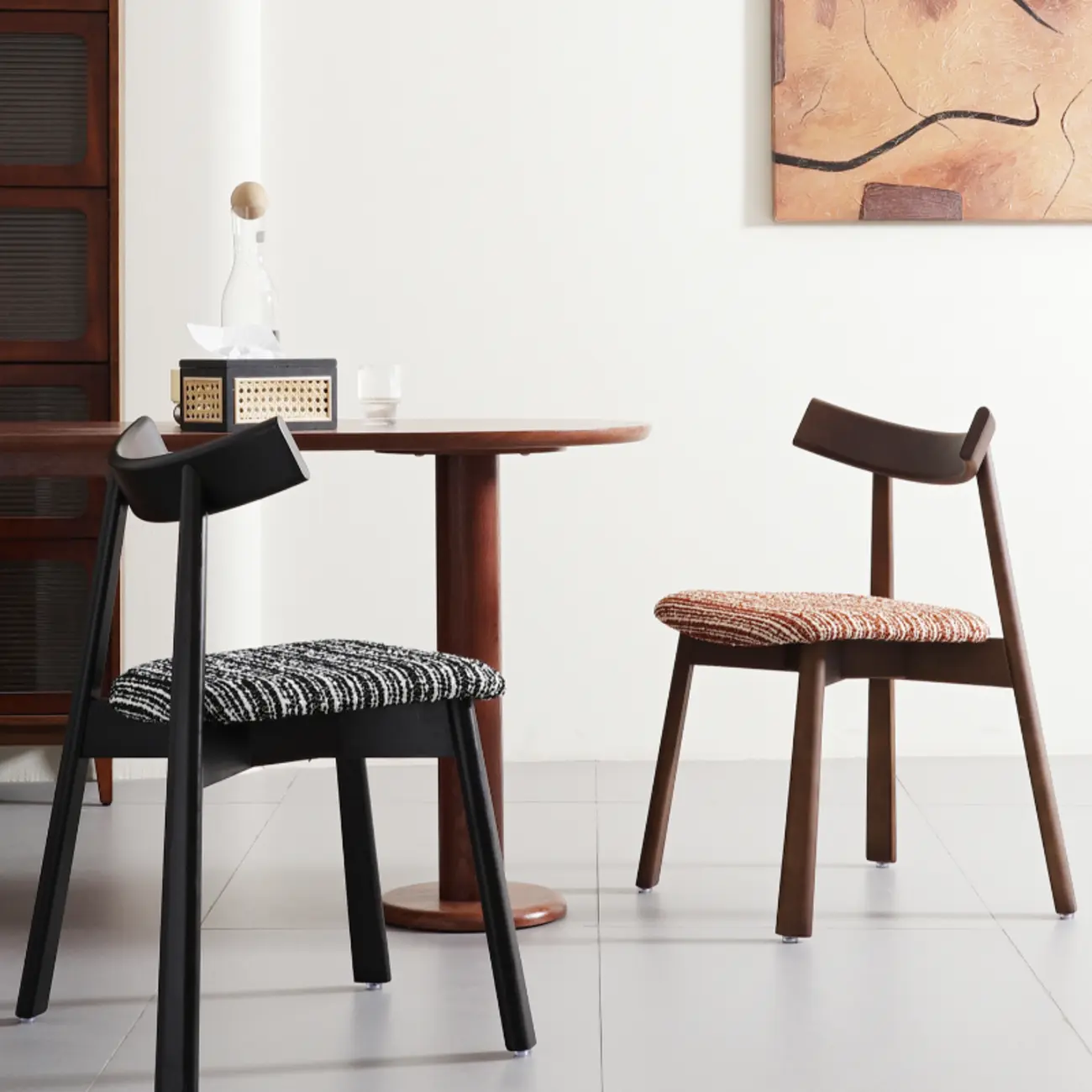 Curved Back Upholstered Armless Dining Chair Wood Frame Image - 3 | homeyfad