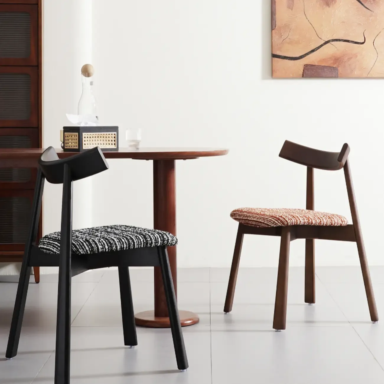 Curved Back Upholstered Armless Dining Chair Wood Frame Image - 3