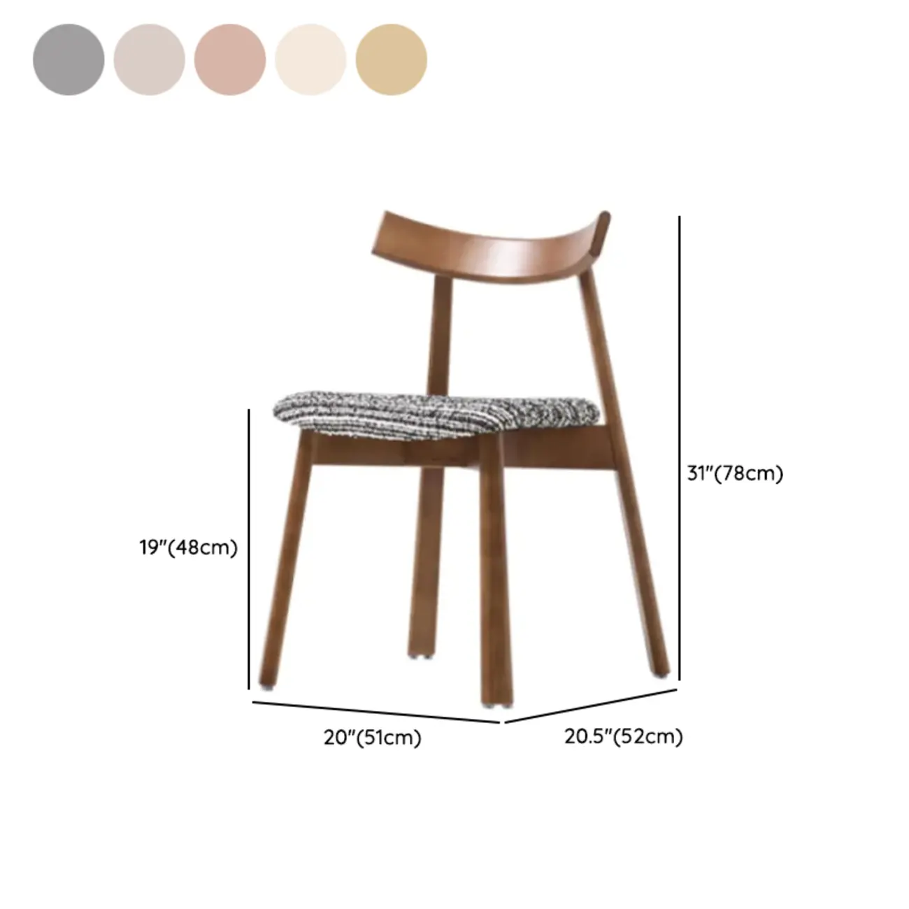 Curved Back Upholstered Armless Dining Chair Wood Frame #size | homeyfad