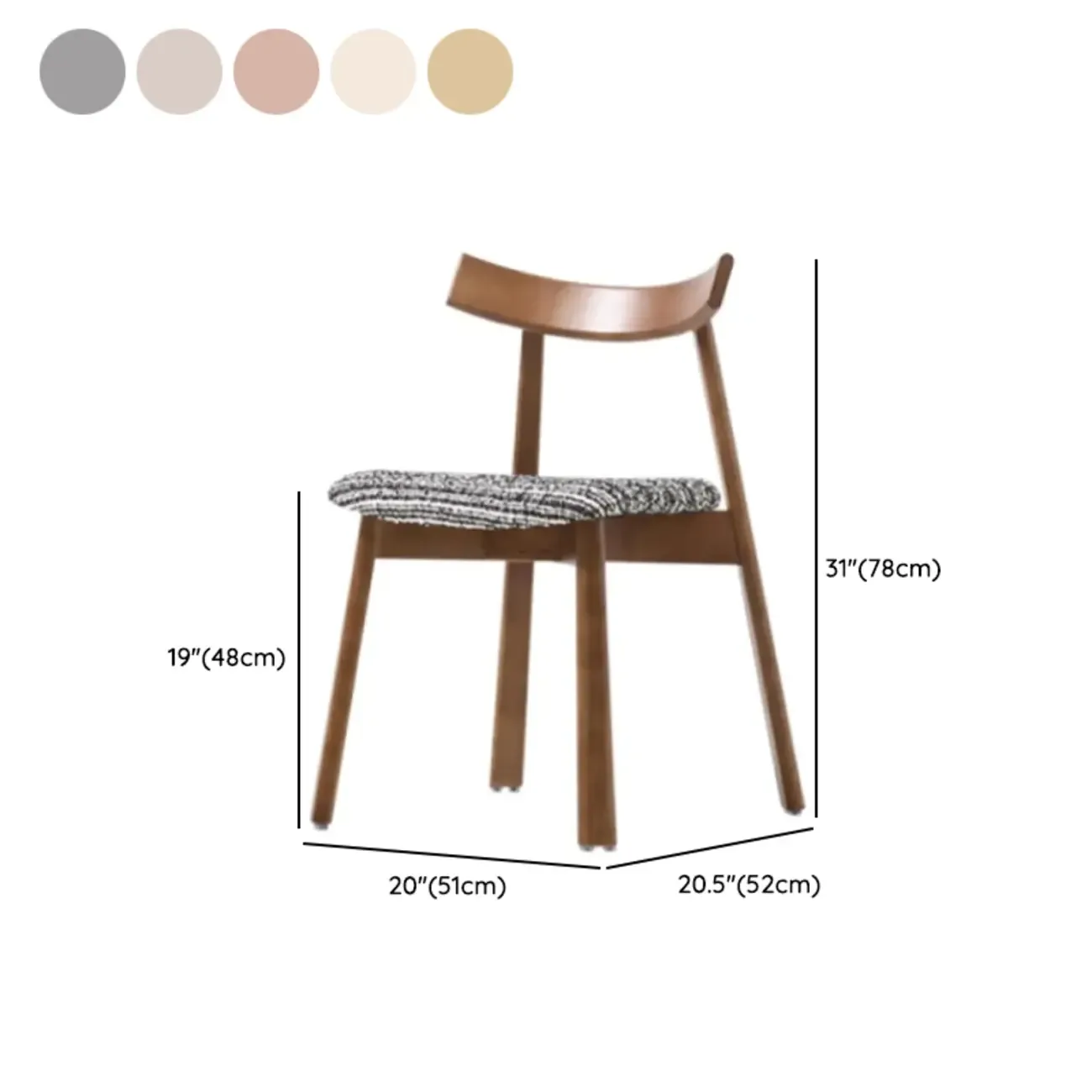 Curved Back Upholstered Armless Dining Chair Wood Frame #size
