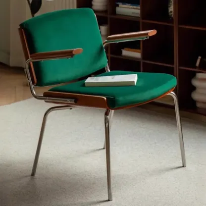 Mid-century Modern Upholstered Arm Dining Chair Low Back Image - 6