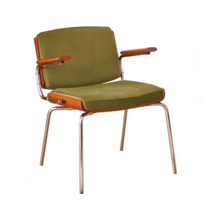 Mid-century Modern Upholstered Arm Dining Chair Low Back Image - 11