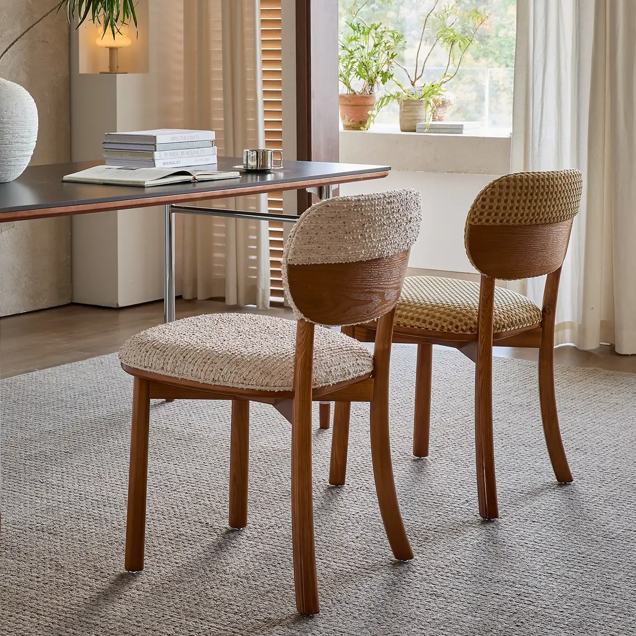 Modern Armless Upholstered Solid Wood Dining Chair Image - 7