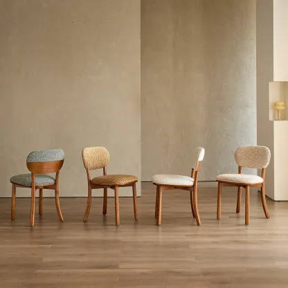 Modern Armless Upholstered Solid Wood Dining Chair Image - 2