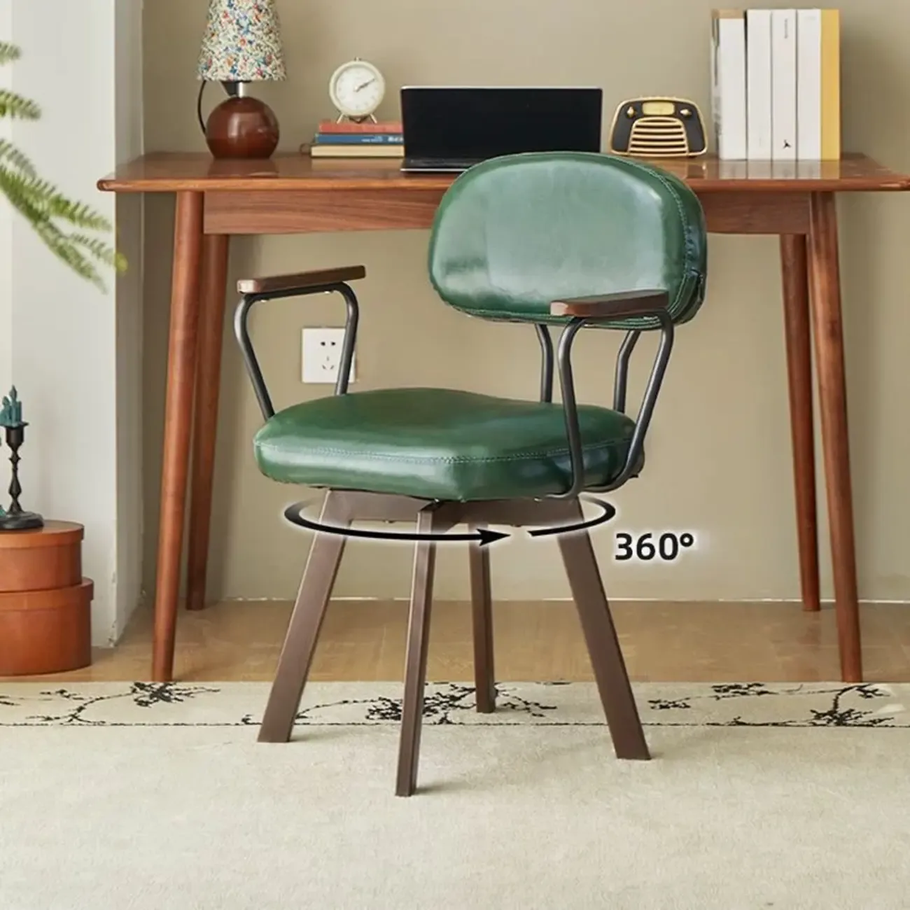 Mid Century Modern Leather Ergonomic Swivel Office Chair Image - 1