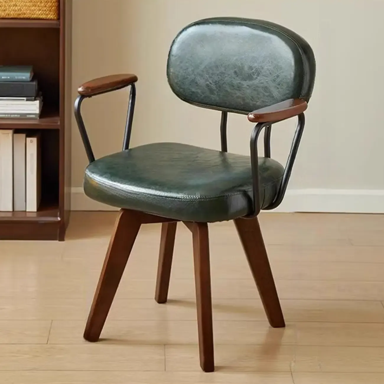 Mid Century Modern Leather Ergonomic Swivel Office Chair Image - 5