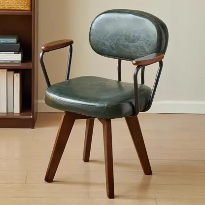 Mid Century Modern Leather Ergonomic Swivel Office Chair Image - 5