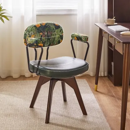 Mid Century Modern Leather Ergonomic Swivel Office Chair Image - 6