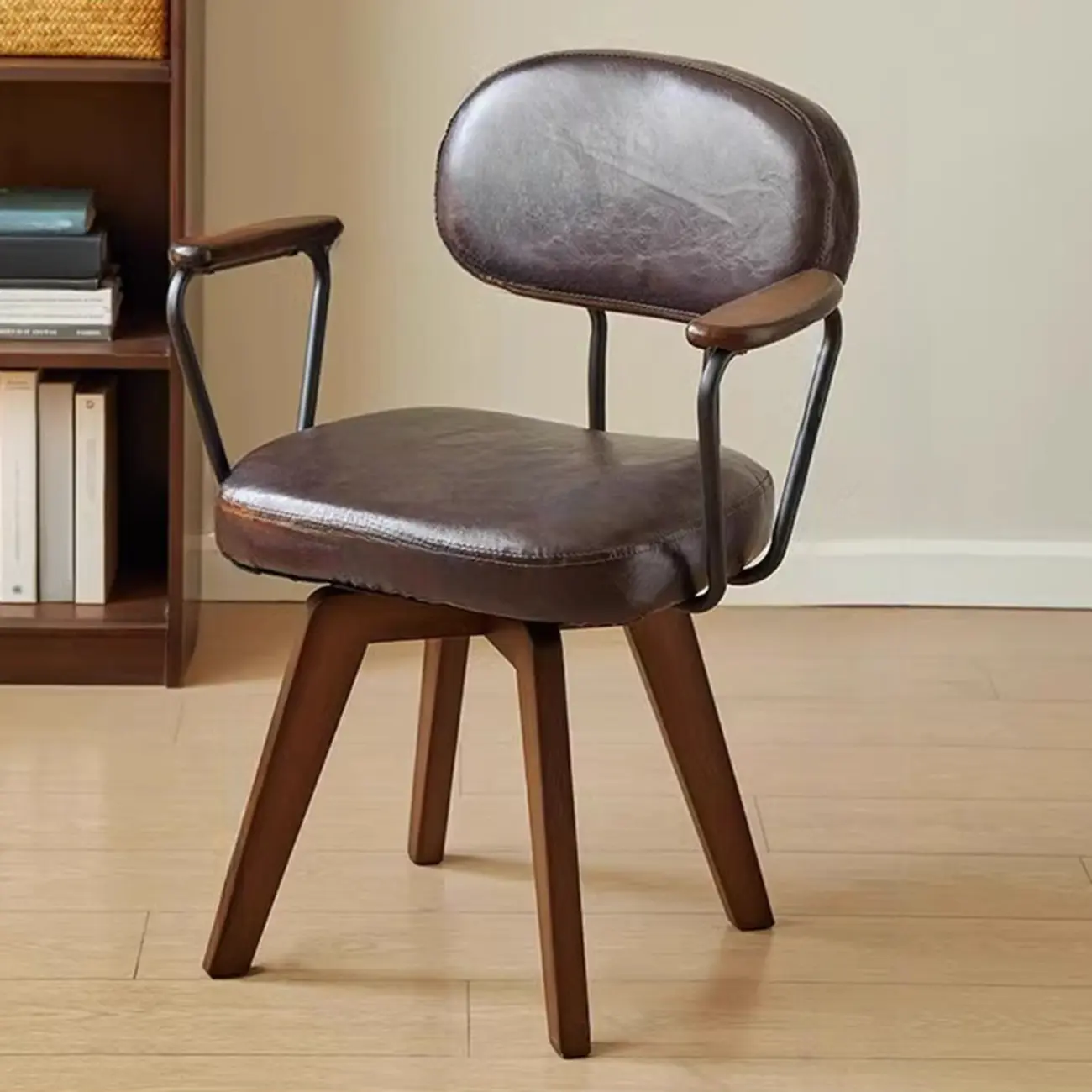 Mid Century Modern Leather Ergonomic Swivel Office Chair Image - 7 | homeyfad