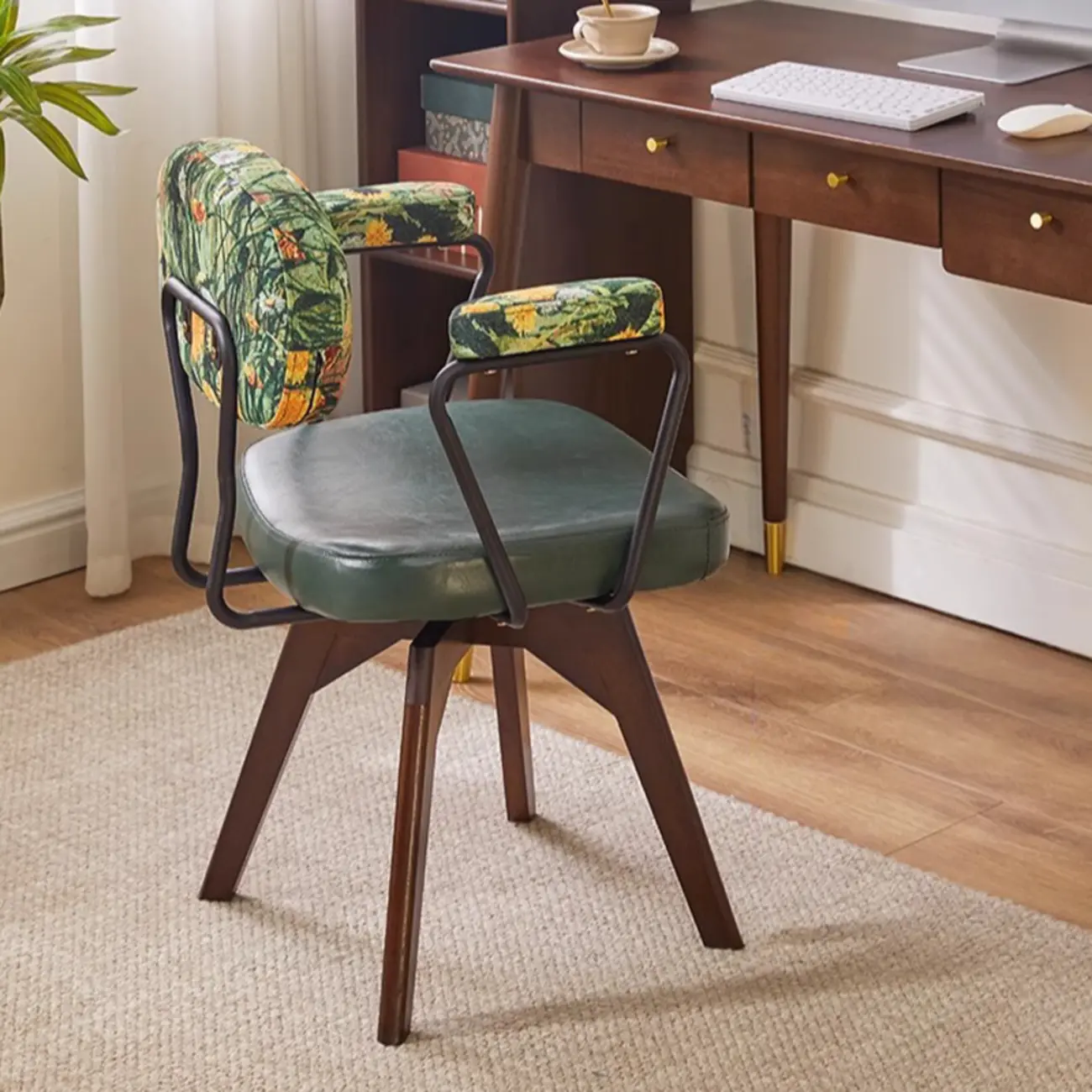 Mid Century Modern Leather Ergonomic Swivel Office Chair Image - 10 | homeyfad