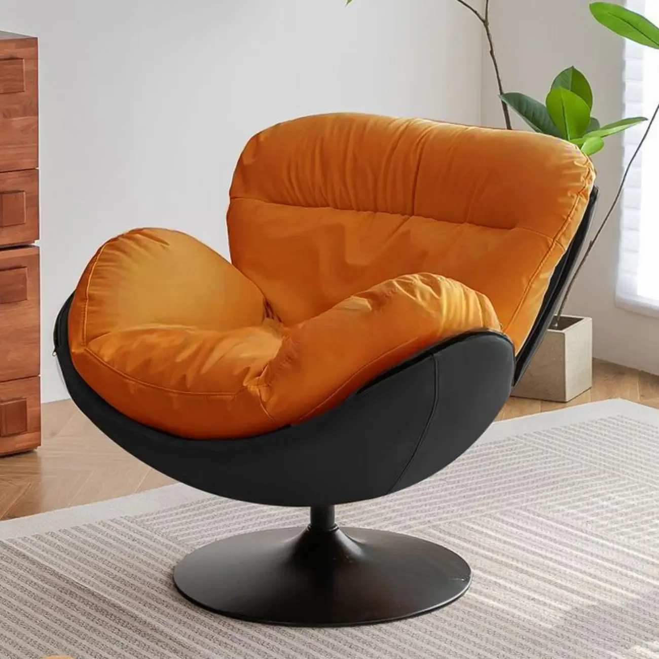 Simple Modern Cat-Resistant Leather Swivel Accent Chair Image - 2