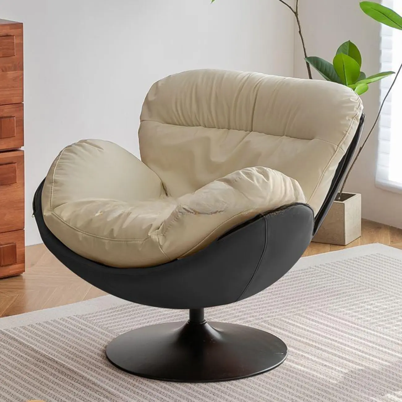 Simple Modern Cat-Resistant Leather Swivel Accent Chair Image - 7 | homeyfad