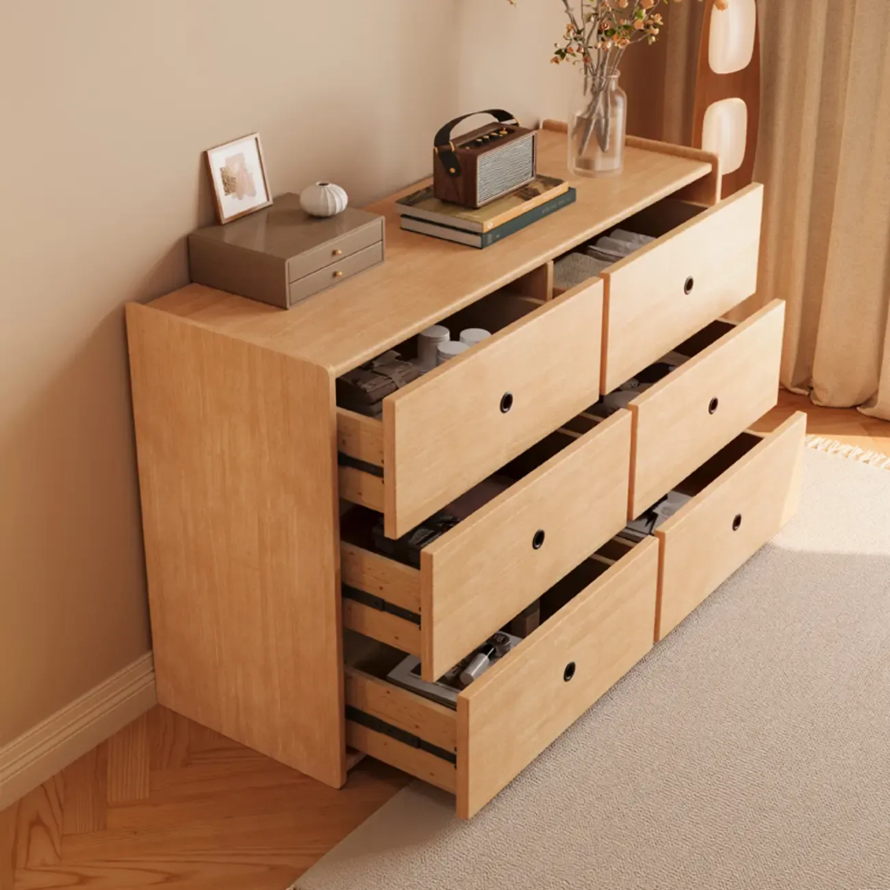  47" Traditional 6-drawer Wooden Horizonal Dresser Image - 4