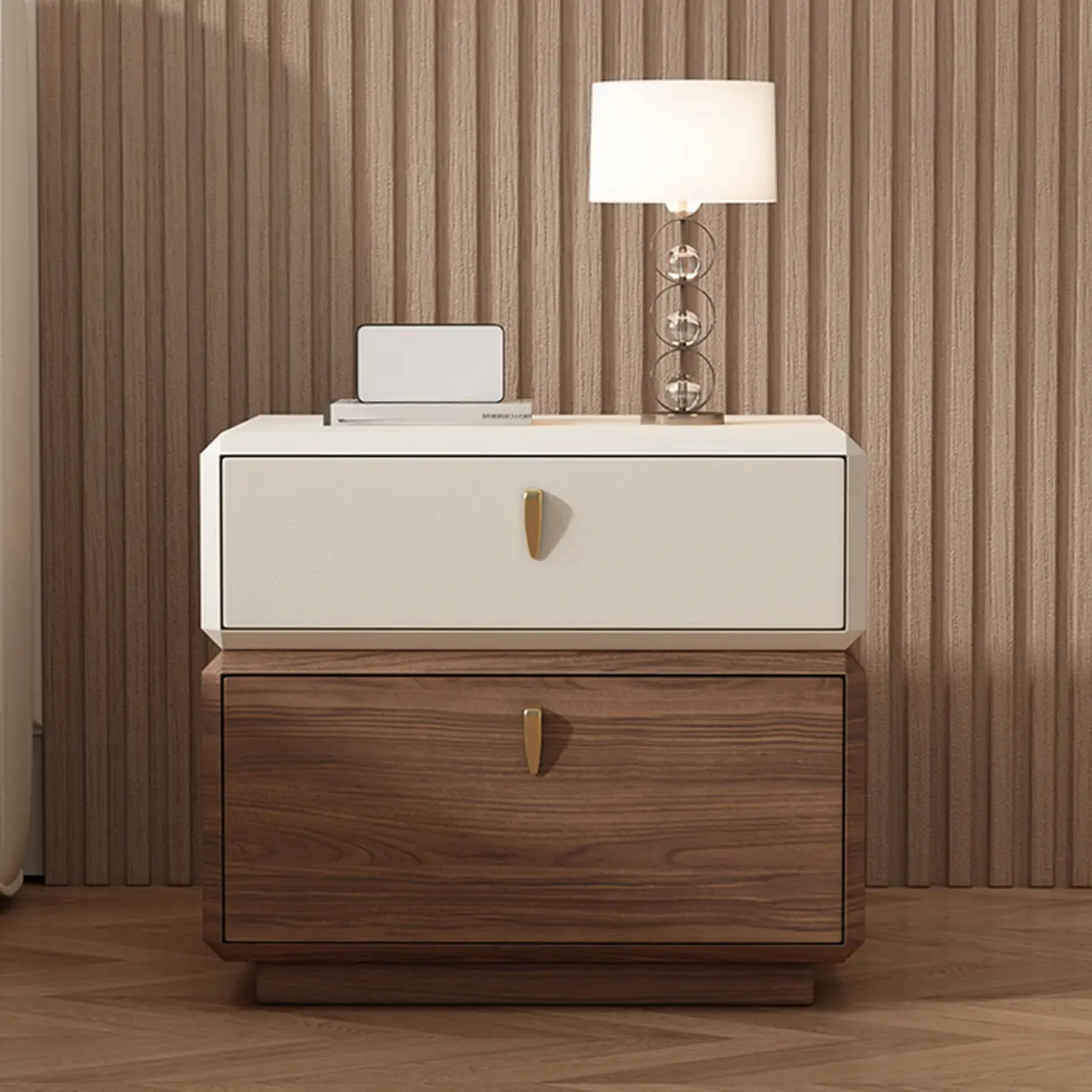 Modern Leather 2-Tier Storage Nightstand Image - 2 | homeyfad