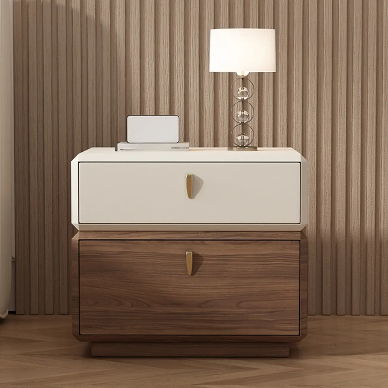Modern Leather 2-Tier Storage Nightstand Image - 2
