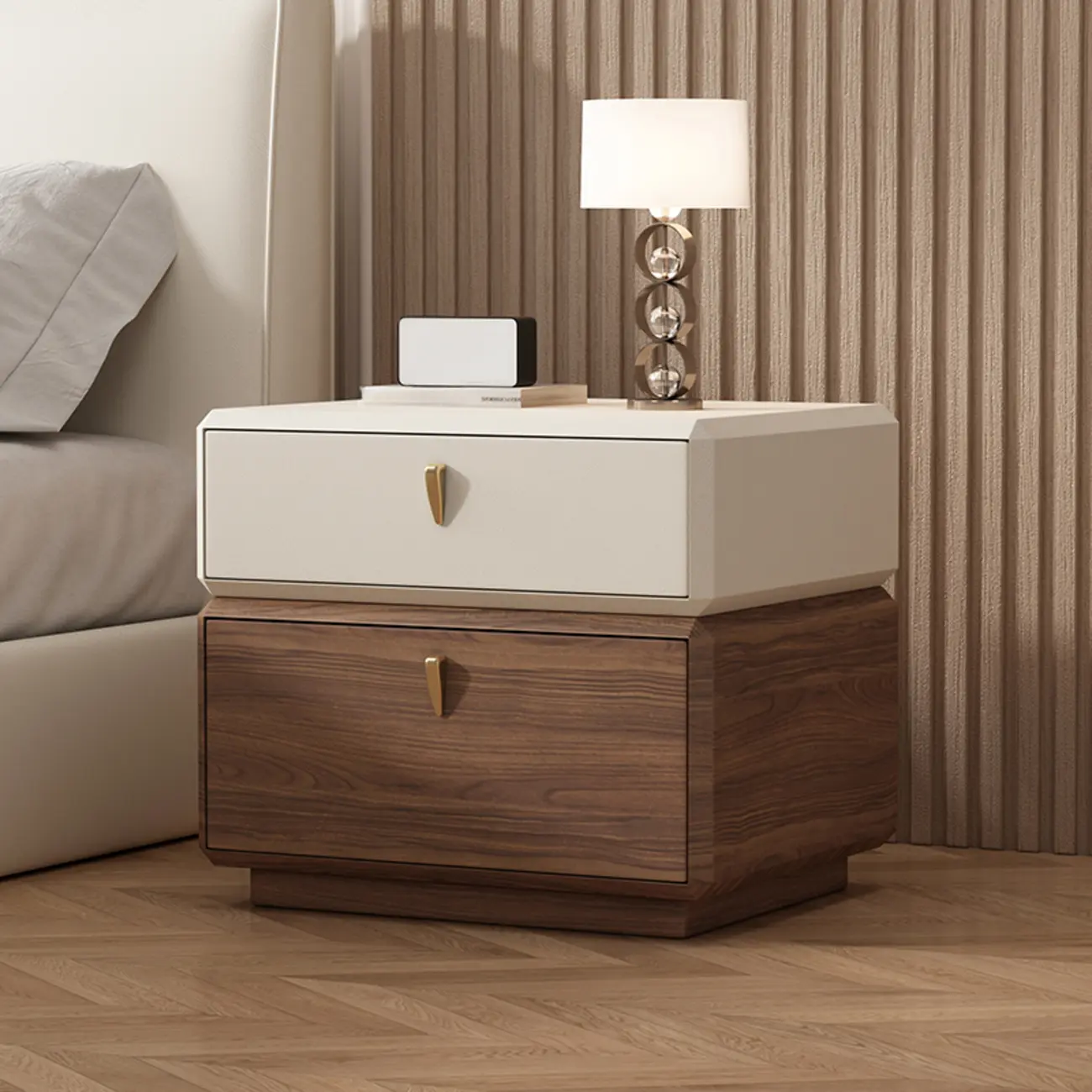 Modern Leather 2-Tier Storage Nightstand Image - 1 | homeyfad