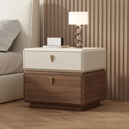 Modern Leather 2-Tier Storage Nightstand Image - 1