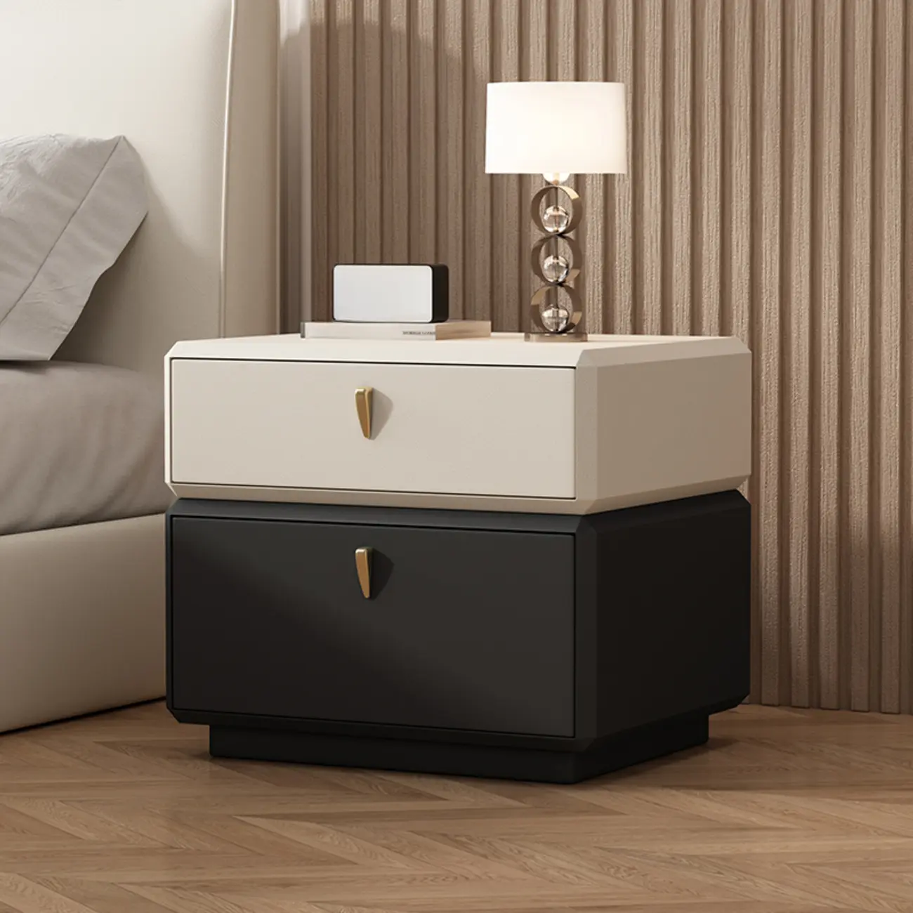 Modern Leather 2-Tier Storage Nightstand Image - 8 | homeyfad