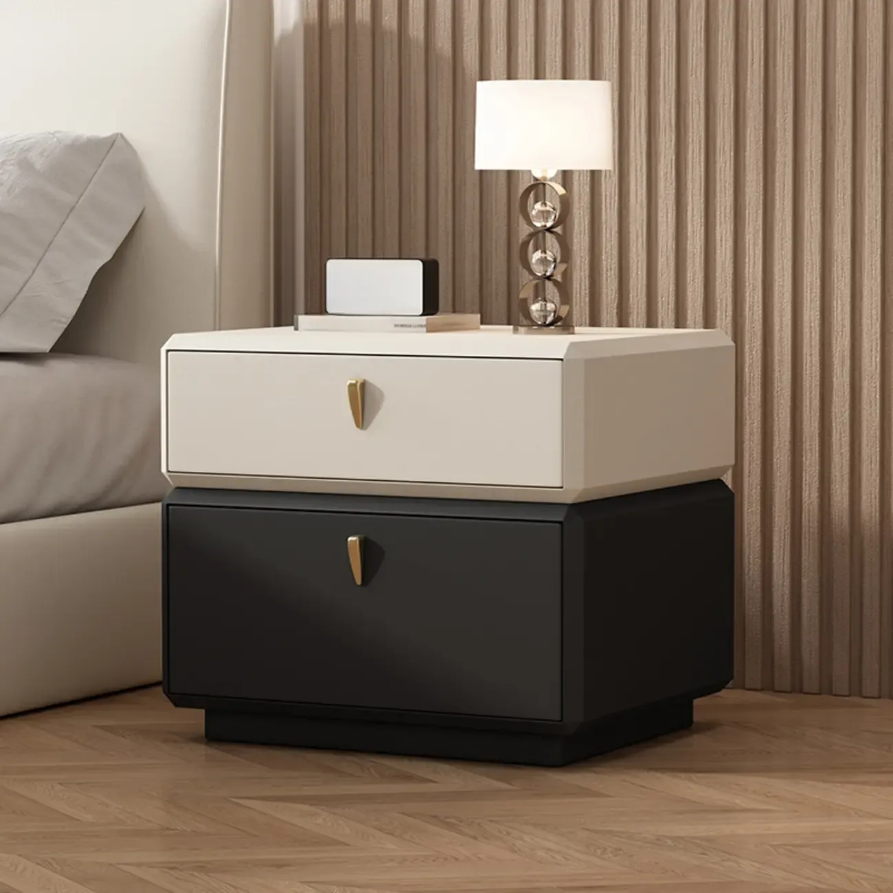 Modern Leather 2-Tier Storage Nightstand Image - 8