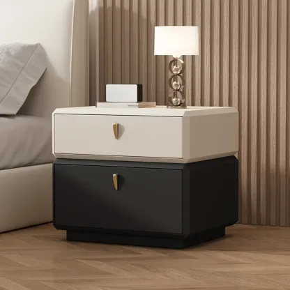 Modern Leather 2-Tier Storage Nightstand Image - 8