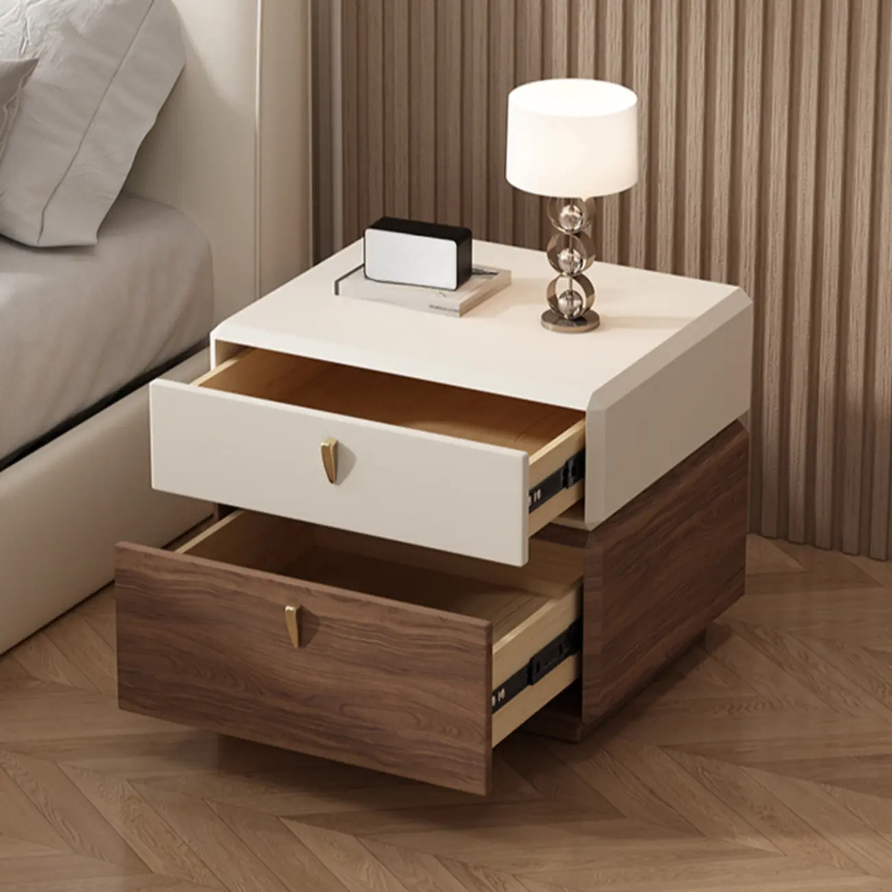 Modern Leather 2-Tier Storage Nightstand Image - 3 | homeyfad