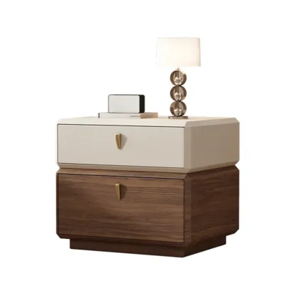 Modern Leather 2-Tier Storage Nightstand Image - 16